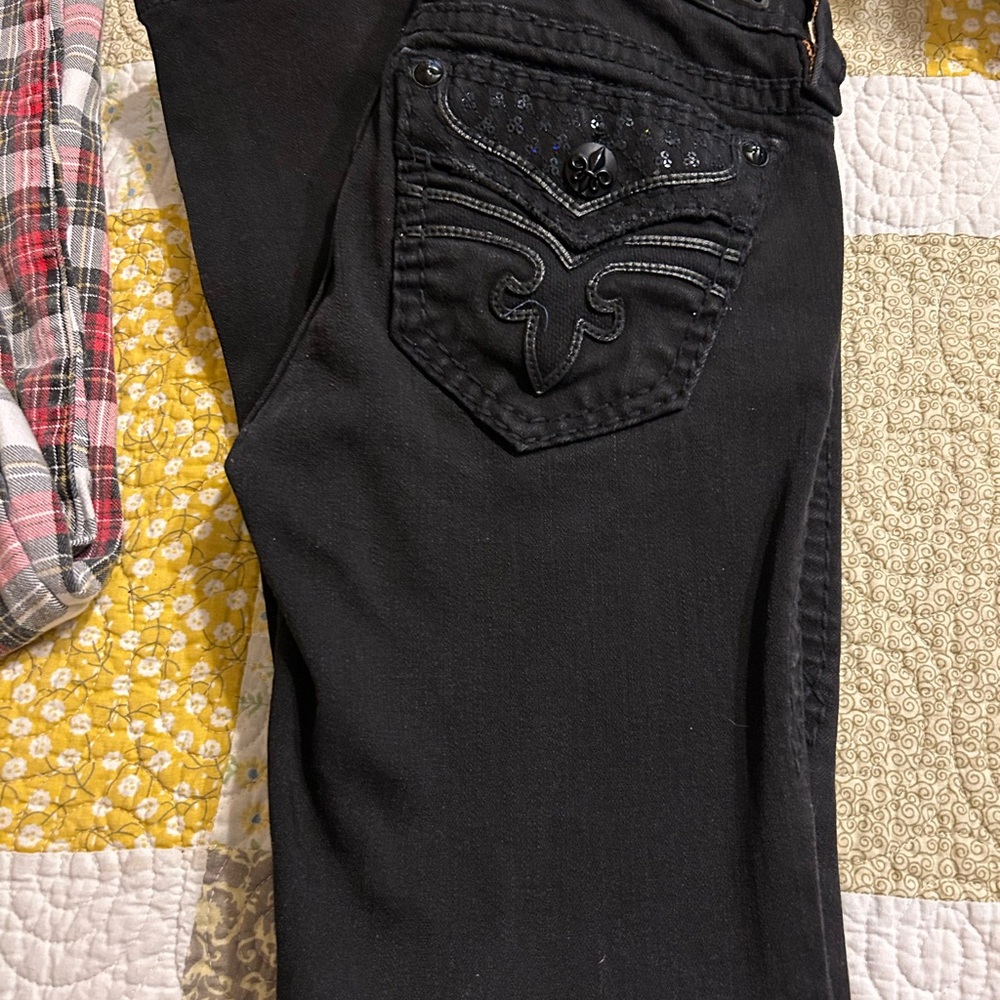 Rock Revival Black Skinny Jeans with Embroidered Design